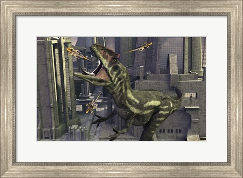 Framed Allosaurus and Robotic Devices Print