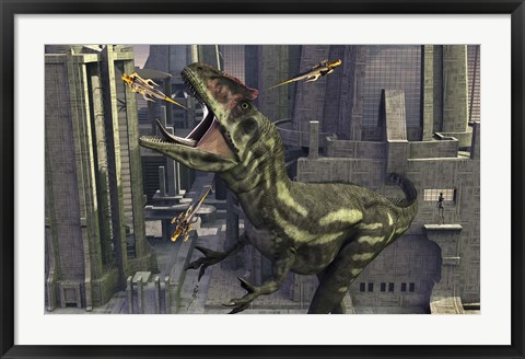 Framed Allosaurus and Robotic Devices Print