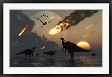 Framed Hadrosaurs and Meteors Print