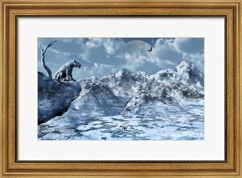 Framed Sabre Toothed Tiger Perched on a Rock Print