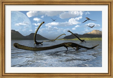 Framed Illustration of Tanystropheus Reptiles Print