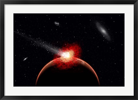 Framed Comet Hitting Alien Planet Print