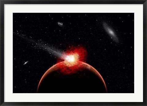 Framed Comet Hitting Alien Planet Print