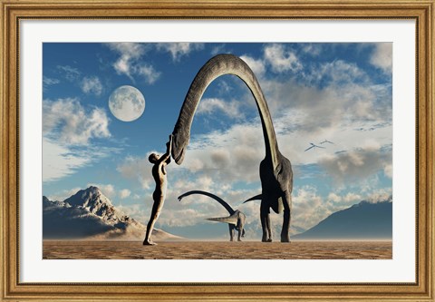 Framed Adam Greeting Omeisaurus Sauropod Dinosaurs Print