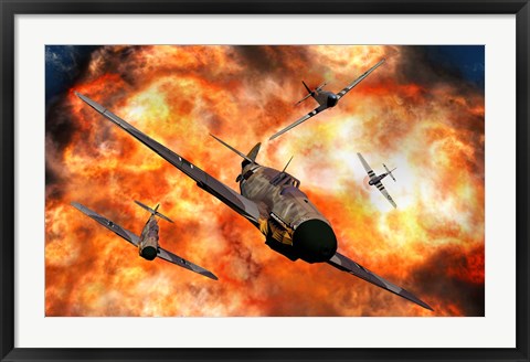 Framed American P-51 Mustangs in Aerial Combat Print