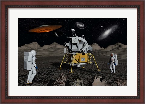 Framed Apollo Astronauts and Alien UFO Print