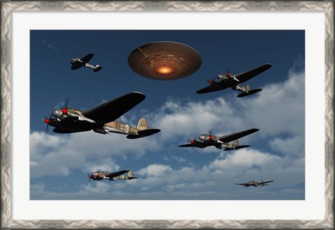 Framed German Heinkel Bombers and UFO Print