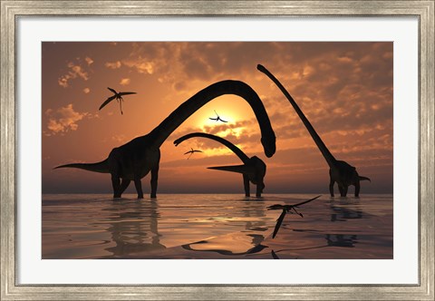 Framed Omeisaurus Sauropod Dinosaurs Print