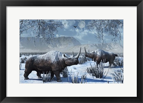 Framed Woolly Rhinoceros in Winter Print