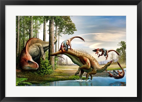 Framed Acrocanthosaurus Observes a Tenontosaurus Print