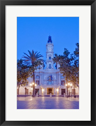 Framed City Hall (Ayuntamiento) at Dawn, Valencia, Spain Print