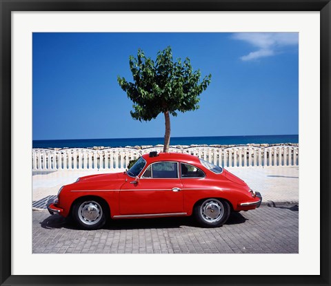 Framed Porsche 356 on the beach, Altea, Alicante, Costa Blanca, Spain Print