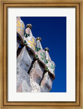 Framed Gaudi Chimney Sturctures, Casa Batllo, Barcelona, Catalonia, Spain Print