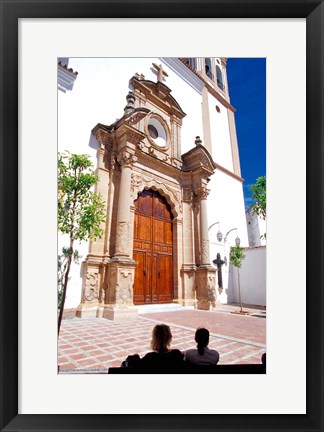 Framed Silhouette of Women Talking in Front of Cathedral, Marbella, Spain Print