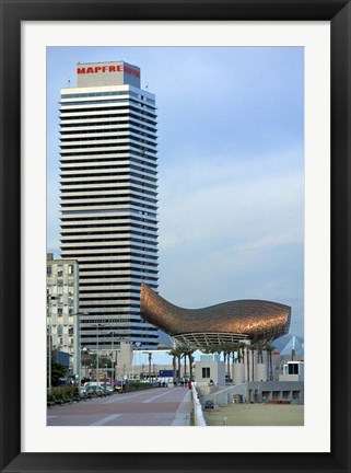 Framed Olympic Port with Metal Mesh Fish by Frank O Gehry, Barcelona, Spain Print