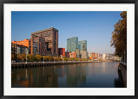 Framed Spain, Bilbao, Zubizuri Bridge over Rio de Bilbao Print