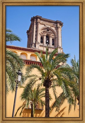 Framed Spain, Granada The bell tower of the Granada Cathedral Print