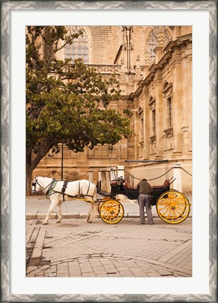 Framed Spain, Seville, Horse carriage, Plaza del Triunfo Print