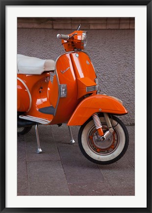 Framed Vespa Scooter, Llanes, Spain Print