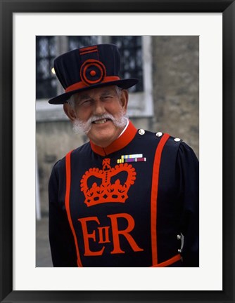 Framed Beefeater in Costume at the Tower of London, London, England Print