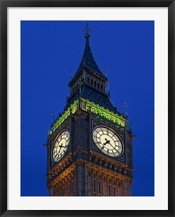 Framed Famous Big Ben Clock Tower illuminated at dusk, London, England Print