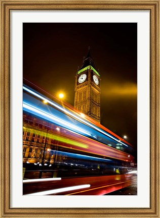 Framed London, Big Ben, Houses of Parliament, Red bus Print