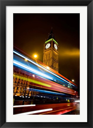 Framed London, Big Ben, Houses of Parliament, Red bus Print