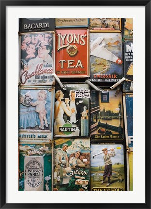 Framed Antique Enamelled Signs, Portobello Road Market, Notting Hill, London, England Print