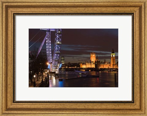 Framed Houses of Parliament and London Eye, London, England Print