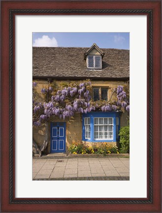 Framed Wisteria Covered Cottage, Broadway, Cotswolds, England Print