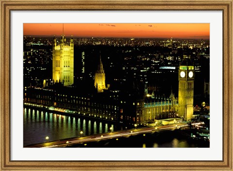 Framed Big Ben and the Houses of Parliament at Dusk, London, England Print