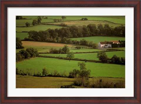 Framed View of Farmlands from Glastonbury Tor, Glastonbury, Somerset, England Print