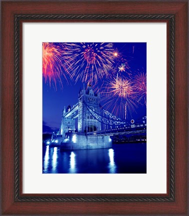 Framed Fireworks over the Tower Bridge, London, Great Britain, UK Print