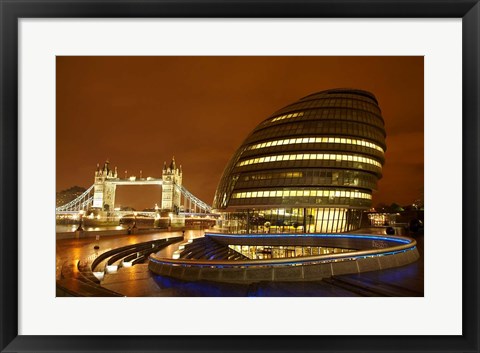 Framed Tower Bridge, City Hall, London, England Print