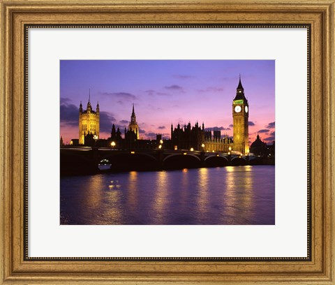 Framed Big Ben, Houses of Parliament and the River Thames at Dusk, London, England Print