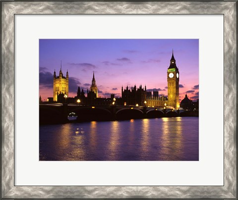 Framed Big Ben, Houses of Parliament and the River Thames at Dusk, London, England Print