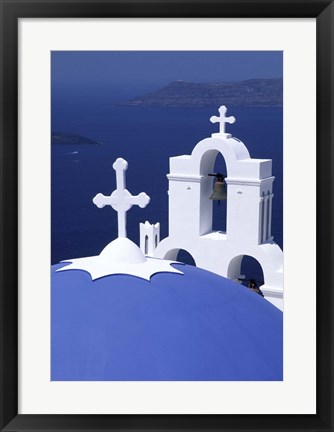 Framed Dome and Crosses of Greek Church, Santorini, Greece Print