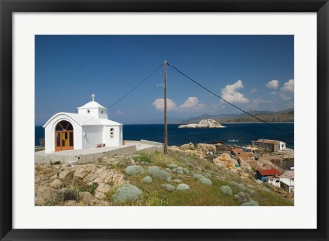 Framed Agios Pantelemonos Waterfront Church, Gavathas, Lesvos, Mithymna, Greece Print