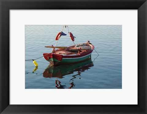 Framed Harbor Fishing Boat, Lesvos, Mytilini, Aegean Islands, Greece Print
