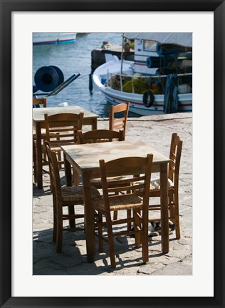 Framed Waterfront Cafe Tables, Skala Sykaminia, Lesvos, Mithymna, Northeastern Aegean Islands, Greece Print