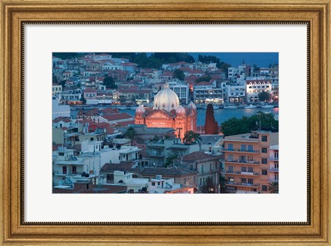 Framed Waterfront View of Southern Harbor and Agios Therapon Church, Lesvos, Mytilini, Aegean Islands, Greece Print