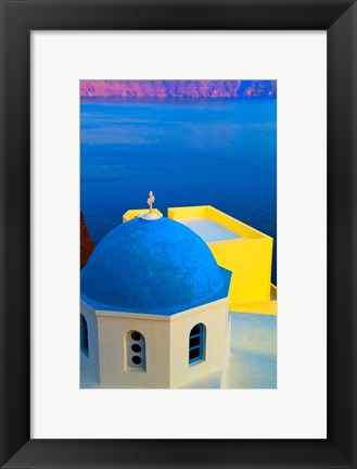 Framed Beautiful Church with Blue Roof, Oia, Santorini, Greece Print