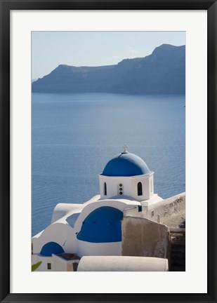 Framed Blue church dome, Oia, Santorini, Greece Print