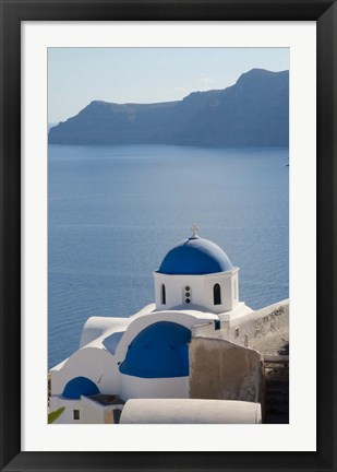 Framed Blue church dome, Oia, Santorini, Greece Print