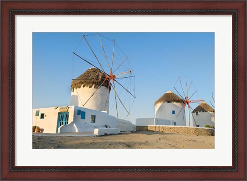 Framed Mykonos, Greece Famous five windmills at sunrise Print