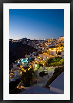 Framed White Buildings at Night, Fira, Santorini, Greece Print