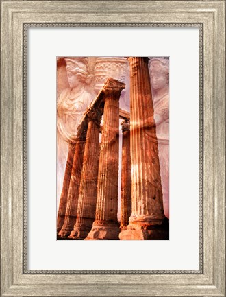 Framed Church Steeple with Evening Light Rays, Santorini Island, Thera, Aegean Sea, Greece Print