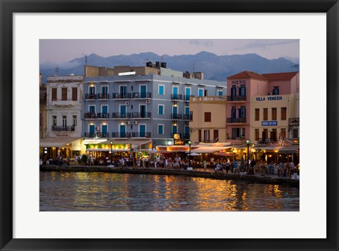 Framed Evening Light along the Old Harbor, Chania, Crete, Greece Print