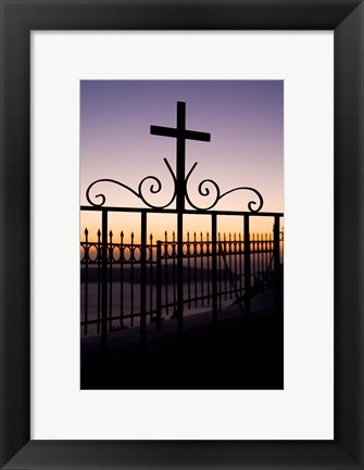 Framed Greece, Santorini, Fira, iron cross, Christianity Print