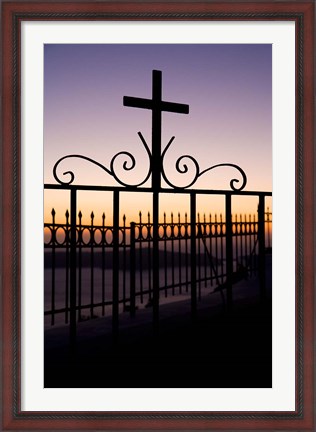Framed Greece, Santorini, Fira, iron cross, Christianity Print